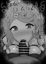 1boy 1girls :>= ahoge bare_shoulders big_penis black_and_white blush braid censored dark-skinned_male dark_skin detailed_background drooling eyelashes fellatio female heart human indoor inside interracial kurotama long_hair looking_at_viewer male male_pov monochrome oral oral_sex penis room saliva seed_(zenless_zone_zero) shiny shiny_skin sketch sound_effects squatting sweat text tied_hair tongue tongue_out vein veins veiny veiny_penis zenless_zone_zero