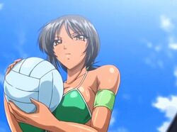 animated animated_gif armband bikini bikini_bottom bikini_top binkan_athlete black_hair cameltoe medium_breasts miwa_asaka screencap screenshot short_hair t-rex_(animation_studio) tan tanned tomboy volleyball