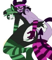 2girls anthro ass border_collie canine daisy_(sunnypawsy) demon demon_girl demon_horns demon_tail dog furry glasses oc original_characters scarlett_(sunnypawsy) succubus succubus_horns succubus_tail sunnypawsy yuri