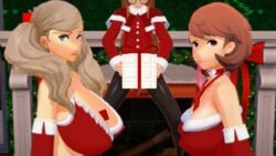 1futa 2girls 3d ann_takamaki christmas condom dick_in_a_box empressaria fully_clothed futanari large_breasts persona persona_3 persona_5 present sakura_futaba santa_costume used_condom yukari_takeba