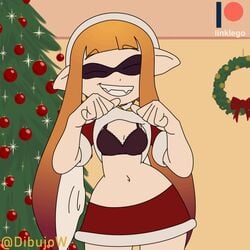 1girls animated boobs bouncing_breasts bra cephalopod cephalopod_humanoid christmas christmas_clothing christmas_outfit christmas_tree clothed clothing happy inkling inkling_girl kaori_(splatoon) linklego looking_at_viewer midriff nintendo orange_hair orange_inkling_girl pointy_ears pseudo_hair santa_costume solo solo_female splatoon wholesome