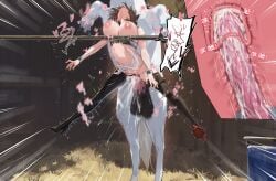 1girl absurdres animal_ear_fluff animal_penis bad_id bad_pixiv_id barn bdsm bestiality big_breasts black_boots bondage boots bound breasts brown_hair brown_thighhighs character_request commentary_request crying crying_with_eyes_open cum cum_in_pussy cum_in_uterus cum_inside cum_overflow dd_yudachi_poi deep_penetration dominant_feral equine female_on_feral feral feral_dominating_humanoid feral_on_female feral_on_humanoid feral_penetrating feral_penetrating_humanoid forced forced_bestiality grass highres horse horse_penis horsecock humanoid_on_feral indoors lactation large_breasts lifting_person looking_back mask medium_breasts no_panties open_mouth original penis polearm red_eyes restrained rough_sex tears thighhighs translation_request vaginal_penetration weapon white_horse x-ray zoophilia