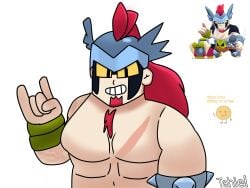 1boy 2026 battle_for_dream_island bracelet brawl_stars coiny_(bfdi) colored damian_(brawl_stars) hairy_chest looking_at_viewer male_only meme_in_the_background muscles muscular_male naked_male red_hair request solo_male tahiel_(artist/editor)