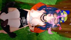 1boy 1boy1girl 1girls animal_ears big_breasts blonde-haired_male blue_hair catgirl couple female hispanic_virtual_youtuber hispanic_youtuber indie_virtual_youtuber koikatsu latam_virtual_youtuber light-skinned_female light_skin long_hair mole nipples outdoors panther_girl park partially_clothed pink_eyes pink_hair pussy ripped_clothing semi_clothed semi_nude shura_hiwa two_tone_hair vagina virtual_youtuber visible_pussy