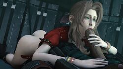 1boy 1girls 3d 3d_(artwork) aerith_gainsborough barret_wallace big_penis cheating dark-skinned_male dark_skin fellatio female final_fantasy final_fantasy_vii interracial male weebstank