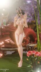 dashyarts night_rose epic_games fortnite fortnite:_battle_royale 3d 3d_(artwork) blender watermark 1girls female female_only female_focus light_skin light-skinned_female pose posing showing_off detailed_background standing petite petite_female petite_body breasts medium_breasts small_breasts areolae areola nipples black_hair demon demon_girl demon_horns horns peace_sign shadow bamboo nude nude_female completely_nude completely_nude_female