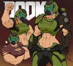 1girls abs doom doom_slayer_(doom) female flexing huge_breasts jodelr muscular_female rule_63 tagme