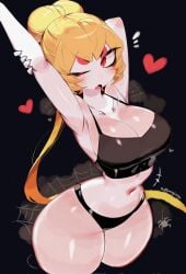 ai_assisted ai_generated big_breasts blonde_hair brawl_stars charlie_(brawl_stars) female female_only large_breasts moglotbs navel one_eye_closed panties red_eyes slit_pupils sports_bra sportswear stretching supercell tagme thick_thighs thighs wide_hips