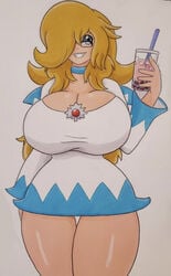 1girls big_breasts bimbo blonde_hair blue_eyes boba_tea breasts dress female female_only glasses huge_breasts jumneyarts long_hair mario_(series) minidress princess_rosalina proton_jon rosajon rule_63 simple_background solo standing super_mario_galaxy