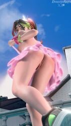 1girls 3d 3d_(artwork) apple_green_eyes apple_green_hair ass black_hair blender blue_background bracelet dashyarts detailed_background epic_games exposed_pussy female female_focus female_only footwear fortnite fortnite:_battle_royale freckles freckles_on_face green_eyes green_hair helsie_(fortnite) light-skinned_female light_skin looking_at_viewer looking_back looking_down low-angle_view multicolored_hair no_panties panties petite petite_body petite_female pink_skirt ponytail pose posing presenting presenting_ass presenting_pussy pussy pussy_lips pussy_peek red_hair showing_off skirt sky sky_background standing three-tone_hair umbrella upskirt vagina viewed_from_below walking watermark worm's-eye_view wristwear