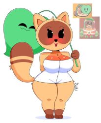 brawl_stars sprout_(brawl_stars) tanuki_sprout_(brawl_stars) towel leaf big_breasts thick_thighs raccoon_dog tanuki blush cleavage kiut_arts