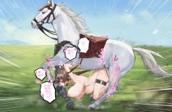 1girl absurdres anal_hook animal_ear_fluff bdsm belly_riding bondage bound breasts brown_hair chinese_text commentary_request completely_nude dd_yudachi_poi dominant_feral equine female_on_feral feral feral_dominating_humanoid feral_on_female feral_on_humanoid forced forced_bestiality grass hanging_breasts highres horse humanoid_on_feral large_breasts nipples nude open_mouth outdoors red_eyes restrained rough_sex running sex sex_from_behind stomach_bulge swinging_breasts translation_request undercarriage white_horse zoophilia