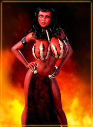 darkhound1 female solo breasts big_breasts large_breasts nipples areolae black_hair red_skin demon demon_girl monster_girl original 2015 1girls 3d