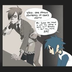 2d_(gorillaz) black_and_white dork_nokia from_behind gay gorillaz past_and_present past_self quickie smoking stuart_pot twink younger_male