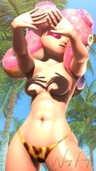 1girls 3d 3d_(artwork) abs areolae beach_background breasts desti_(smg4) female female_focus female_only hands_casting_shadow leopard_print leopard_print_panties nipples octoling octoling_girl octoling_rival panties pink_hair sfm shadow shadow_censor smg4 source_filmmaker splatoon splatoon_2 splatoon_3 tanned_female tanned_skin tattoo tentacle_hair thighs topless wing_fury