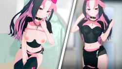 shura_hiwa virtual_youtuber latam_virtual_youtuber hispanic_virtual_youtuber hispanic_youtuber pink_hair pink_eyes blue_hair two_tone_hair mole big_breasts 1girls animal_ears catgirl panther_girl long_hair female light_skin light-skinned_female indie_virtual_youtuber semi_nude semi_clothed half-dressed half_naked half_nude koikatsu female_only female_focus clothing clothed