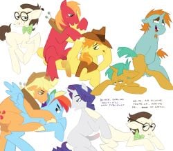 applejack_(male)_(mlp) artstyle_imitation big_macintosh_(mlp) braeburn_(mlp) dork_nokia elusive_(mlp) english_text from_behind gay horsecock my_little_pony non-human non-human_only pony rainbow_blitz_(mlp) snails_(mlp) snips_(mlp) text toony