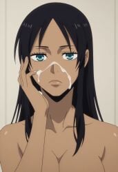 1girl after_cumshot after_facial after_sex ai_assisted ai_generated alex_benedetto big_boobs big_breasts black_hair blue_eyes bored bored_face brown-skinned_female brown_skin busty cum cum_on_face dark-skinned dark-skinned_female facial female female_only gangsta hand_on_cheek harrenhaler large_boobs large_breasts long_hair nude