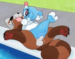 ailurid anthro anus aquatic blue_body bodily_fluids brionne cheek_tuft concrete_floor cum cum_in_vagina cum_inside duo eye_patch eyewear facial_tuft female female_feral female_on_top feral fluffy fluffy_tail generation_7_pokemon genital_fluids genitals grass holding_arm humanoid_genitalia humanoid_penis konen konenn looking_back looking_pleasured lying male male/female male_anthro mammal nintendo on_back on_top open_mouth pawpads penis plant plump_labia pokemon pokemon_(species) red_panda shaded signature swimming_pool tail tuft vulva