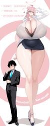 1boy 1girl ai_generated big_breasts blue_archive bra glasses green_eyes hanako_(blue_archive) height_difference huge_ass huge_breasts necktie pink_hair sensei_(blue_archive) size_difference taller_female thick_thighs weeping_sacabam