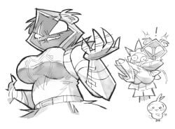 fortnite fortnite:_battle_royale chiikawa usagi_(chiikawa) raven_team_leader sunspot_(fortnite) big_breasts bear una_yaha_yaha_una mommy_milkers ready_for_action 1girls 1boy 1boy1girl jumping jumping_on_another scared ! fat_ass big_ass fuckable_butt chriss_(artist) chris_shwafer