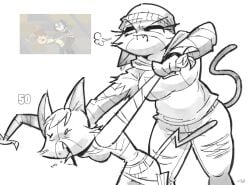 fortnite fortnite:_battle_royale cate_meowdy_(fortnite) meow_skulls_(fortnite) pulling_arm taking_damage pissed_off big_breasts thick_thighs fat_ass torn_clothes found cartoony feline felid pain screaming screaming_in_pain chriss_(artist) chris_shwafer total_drama_island reference_image