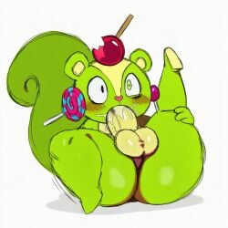 happy_tree_friends nutty_(htf) kiwispinda xxieshenda ai_generated ass butt dick big_ass big_butt big_dick male squirrel cum candy big_tail white_background sucking_penis sucking_own_penis