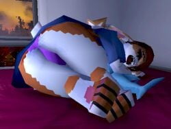 2026 3d anthro artist_sona ass_focus b0tster bed bedroom bunlith_(b0tster) bunny bunny_girl fur furry lagomorph open_mouth panties pantyshot plushie ps1_artstyle rabbit rabbit_girl red_hair retro_artstyle sleeping snoring toe_beans trans_woman transfem