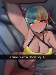 1girls blue_nails breasts canari_(pokemon) canary_(pokemon) dark-skinned_female dark_skin female female_focus female_only fit_female good_boy hourglass_figure human human_female large_breasts looking_at_viewer nail_polish navel nintendo pokemon pokemon_legends:_z-a praise slim_waist solo thick_thighs thighs ti_keep wide_hips