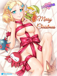 1girls 2020 3:4 artist_name blonde_hair blue_eyes bondage bow braid breast_squeeze breasts christmas couch doll etchimune female female_only french_braid gift hairclip highres hylian indoors large_breasts link link_(nes) long_ears looking_at_viewer lying merry_christmas naked_ribbon nintendo nude octorok on_back pointy_ears pols_voice princess princess_zelda raised_leg red_ribbon ribbon ribbon_bondage ribboned_body short_hair smile solo tears_of_the_kingdom the_legend_of_zelda the_legend_of_zelda_(nes) thighs twitter_username watermark zelda_(tears_of_the_kingdom) zora