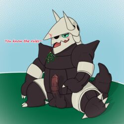 aggron bodily_fluids furry genital_fluids genitals hi_res leakyroot male mistletoe nintendo penis plant pokémon_(species) pokemon pokemon_(species) precum simple_background video_games