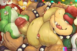 anthro anus big_dom_small_sub big_penis bodily_fluids bowser christmas christmas_tree cum cum_in_ass cum_inside duo erection gay genital_fluids genitals hi_res holidays hot_dogging huge_cock humanoid_genitalia humanoid_penis imminent_sex koopa male male/male male_only mario_(series) musclegut nintendo nipple_piercing nipple_ring nipples pecs penis piercing plant precum protagonistsub_antagonistdom questionable_consent renoky scalie small_sub_big_dom tree vein veiny_penis video_games yoshi