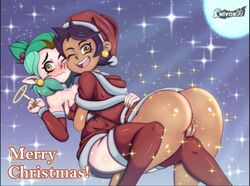 2girls amity_blight ass big_ass blushing breasts brown_hair canon_couple chivox00 chocolate_and_vanilla christmas christmas_outfit dark-skinned_female dark_skin disney disney_channel dominican dyed_hair female female_only green_hair hispanic human humanoid interracial_yuri latina luz_noceda magic multiple_girls pale_skin pointy_ears pussy short_green_hair short_hair small_breasts the_owl_house vagina witch yuri