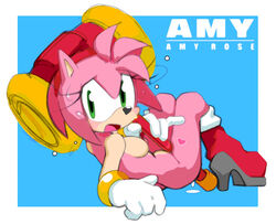 amy_rose breasts female hammer high_heel_boots high_heels holding_weapon masturbation sega solo sonic_(series) watatanza