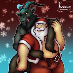 armpit_hair bear beard chest_hair christmas chubby closed_eyes gay goat goatee hairy horns horny kennim krampus licking male_only muscles nipples santa_claus tongue_out xmas