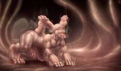 anthro bodily_fluids feet hi_res lagomorph leporid male mammal mot musk nightmare_fuel nullo rabbit solo sweat transformation