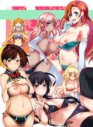 6+girls anus bikini black_bikini black_hair black_panties blonde_hair blue_eyes blush breasts brown_eyes brown_hair character_request dark_skin elbow_gloves gloves green_eyes green_swimsuit hair_ornament hairclip headgear large_breasts long_hair multiple_girls nipples open_mouth panties pink_hair ponytail purple_eyes pussy red_bikini short_hair side-tie_bikini smile strap_slip super_robot_wars swimsuit thighhighs tied_hair uchiuchi_keyaki underwear white_gloves white_legwear