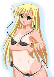 blonde_hair blush breasts female female_only human octavia pointy_chin solo swimsuit tanline tear_to_tiara