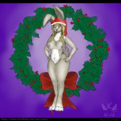 1:1 2019 anthro big_breasts blonde_hair breasts christmas christmas_clothing christmas_headwear clothing curvy_figure female fur genitals hair half-closed_eyes hat headgear headwear hi_res holidays lagomorph leporid mammal narrowed_eyes navel nude pinup pose pussy rabbit santa_hat savannah_(yarpi) sex slit smile solo standing tan_body tan_fur thick_thighs wide_hips xmas_hat yarpi yellow_eyes