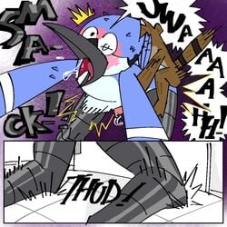 1:1 ahe_gao anal anthro avian bathroom bird blue_jay bodily_fluids cartoon_network comic corvid drooling duo from_behind_position gay jay_(bird) looking_pleasured male male/male male_penetrated male_penetrating male_penetrating_male mammal mordecai_(regular_show) new_world_jay oscine passerine pb-art penetration perching_position procyonid raccoon regular_show rigby_(regular_show) saliva sex size_difference small_dom_big_sub weak_knees