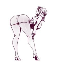 1girls bent_over big_ass big_breasts black_and_white bunny_ayumi clothes eyebrows_visible_through_hair female glasses hand_on_knee high_heels huge_ass huge_breasts looking_at_viewer monochrome n647 office_lady short_hair smirk solo thick_thighs twitch voluptuous wide_hips