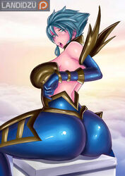 ass big_ass blue_eyes blue_hair chaos_and_order_series dawnbringer_riven female landidzu league_of_legends riven