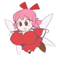 1girls big_breasts breasts color dress drooling edit fairy fairy_wings female huge_breasts kirby_(series) light-skinned_female light_skin nintendo nipple_bulge open_mouth pink_hair ribbon ribbon_(kirby) shortstack solo source_request unknown_artist