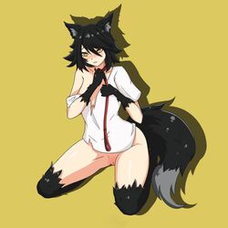 b4d blush on_knees stella_(b4d) tagme torn_clothes wolf_ears wolf_girl wolf_tail yellow_eyes