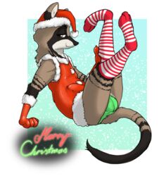 1boy 2020 african_civet alpha_channel anthro arm_support blue_background brown_body brown_eyes brown_fur bulge cheek_tuft christmas christmas_clothing christmas_headwear civet clothed clothing costume cute_fangs dipstick_tail english_text facial_tuft footwear fur furry genital_outline gloves half-closed_eyes handwear hat headgear headwear holidays knee_highs knee_socks legs_up legwear looking_at_viewer male male_only mammal multicolored_tail narrowed_eyes neck_tuft pattern_clothing pattern_legwear pattern_socks penis_outline rob_(robcivecat) robcivecat santa_costume santa_hat simple_background smile socks solo striped_body striped_clothing striped_fur striped_legwear striped_socks stripes text topwear transparent_background tuft underwear vest viverrid white_body white_fur