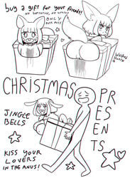 2020 amber_(wolfgang_bang) black_and_white bunny_girl christmas english_text package present stella_(wolfgang_bang) sunny_(wolfgang_bang) tagme text very_high_resolution white_background wolfgang_bang