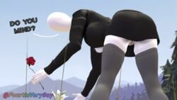 1girls 3d bald_female bent_over big_breasts black_suit creepypasta faceless featureless_face female flower forest fourtisverygay hairless_pussy nightmare_waifu no_panties office_lady pantyshot rule_63 sfm skirt slender slenderman slenderwoman socks text white_skin