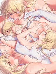 2girls absurdres anus ass blonde_hair blush bra censored commission cunnilingus elbow_gloves garter_belt gloves highres long_hair masanaga_(tsukasa) mosaic_censoring multiple_girls okina_matara oral panties purple_eyes pussy side-tie_panties skeb_commission string_panties thighhighs tongue tongue_out touhou underwear underwear_only untied untied_panties white_bra white_gloves white_legwear white_panties yukari_yakumo yuri