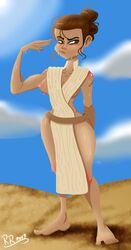 arm_up barefoot busty desert feet female female_focus female_only front_view hourglass_figure jakku nude nude_female nudity outside pinup pose posing raunchyravenremix rey sand sex skimpy skimpy_clothes solo standing star_wars sweat tagme the_force_awakens wet wide_hips