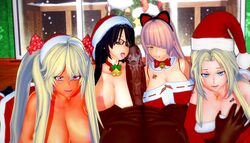 1boy 3d 4girls big_penis breast_grab censored christmas cold_(numbersguy) dark-skinned_male dark_skin fellatio female ffffm_fivesome fivesome glasses hana_(numbersguy) interracial koikatsu large_breasts light-skinned_female light_skin looking_at_viewer male mosaic_censoring numbersguy original pov queen_of_spades saliva sensei_(numbersguy) spade tattoo warm_(numbersguy)